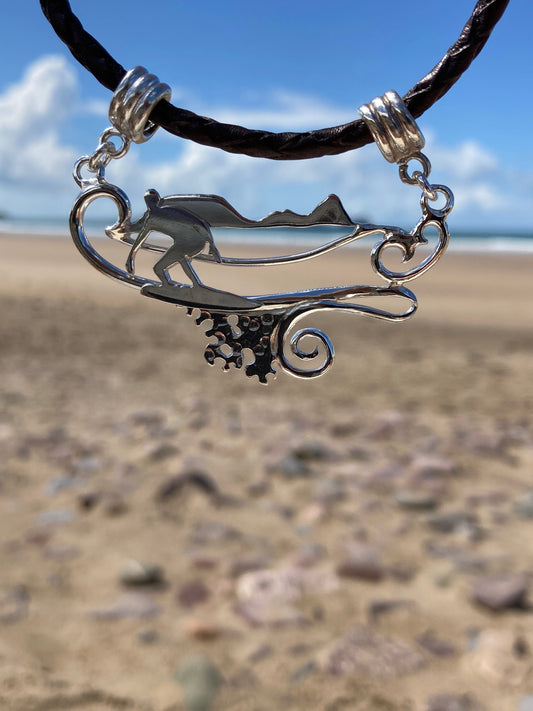 Rhossili surfer necklace Gower handmade by surfer and silversmith Pa-pa in Parkmill, Gower