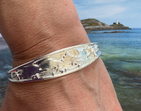 Mumbles lighthouse silver landscape bangle