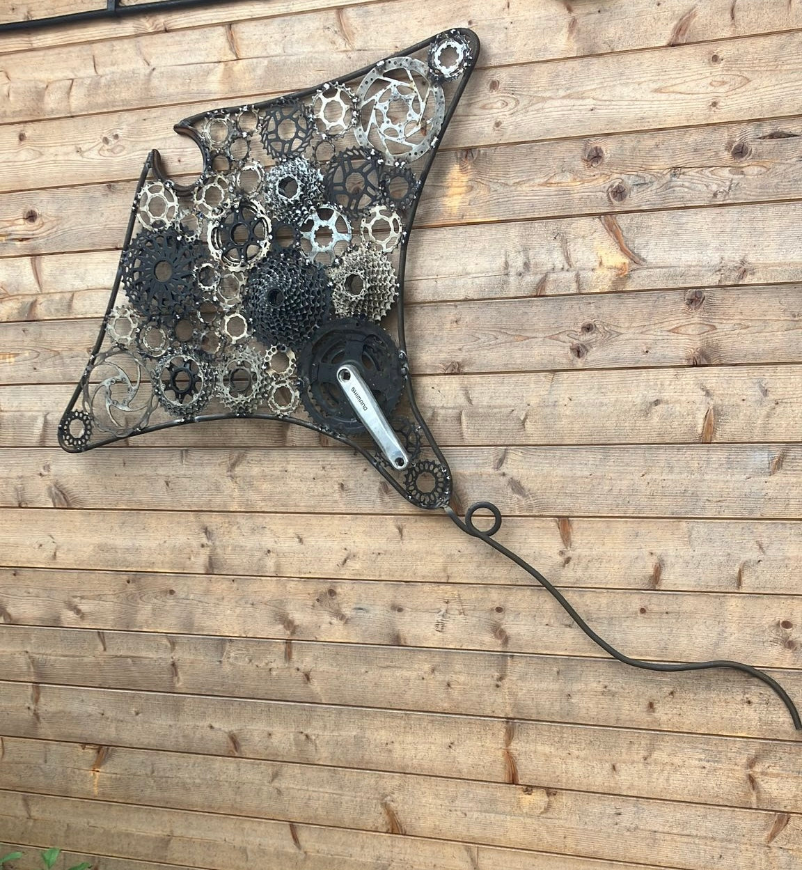 Large steel manta ray sculpture