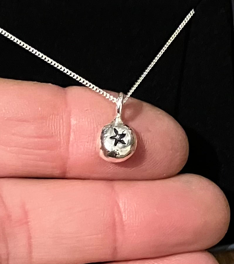 Pebble and star necklace silver