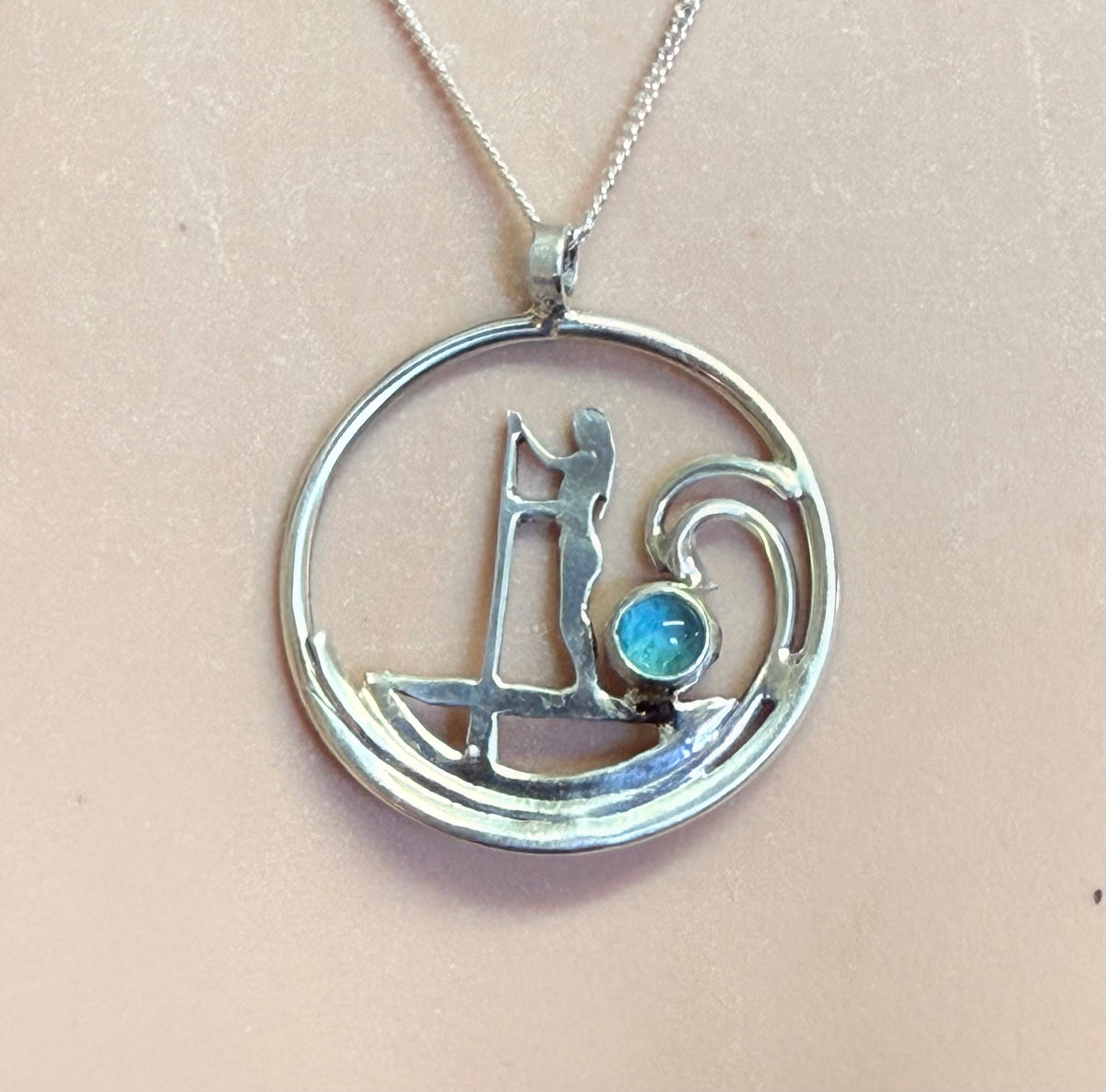 Paddle boarder necklace with Seaglass
