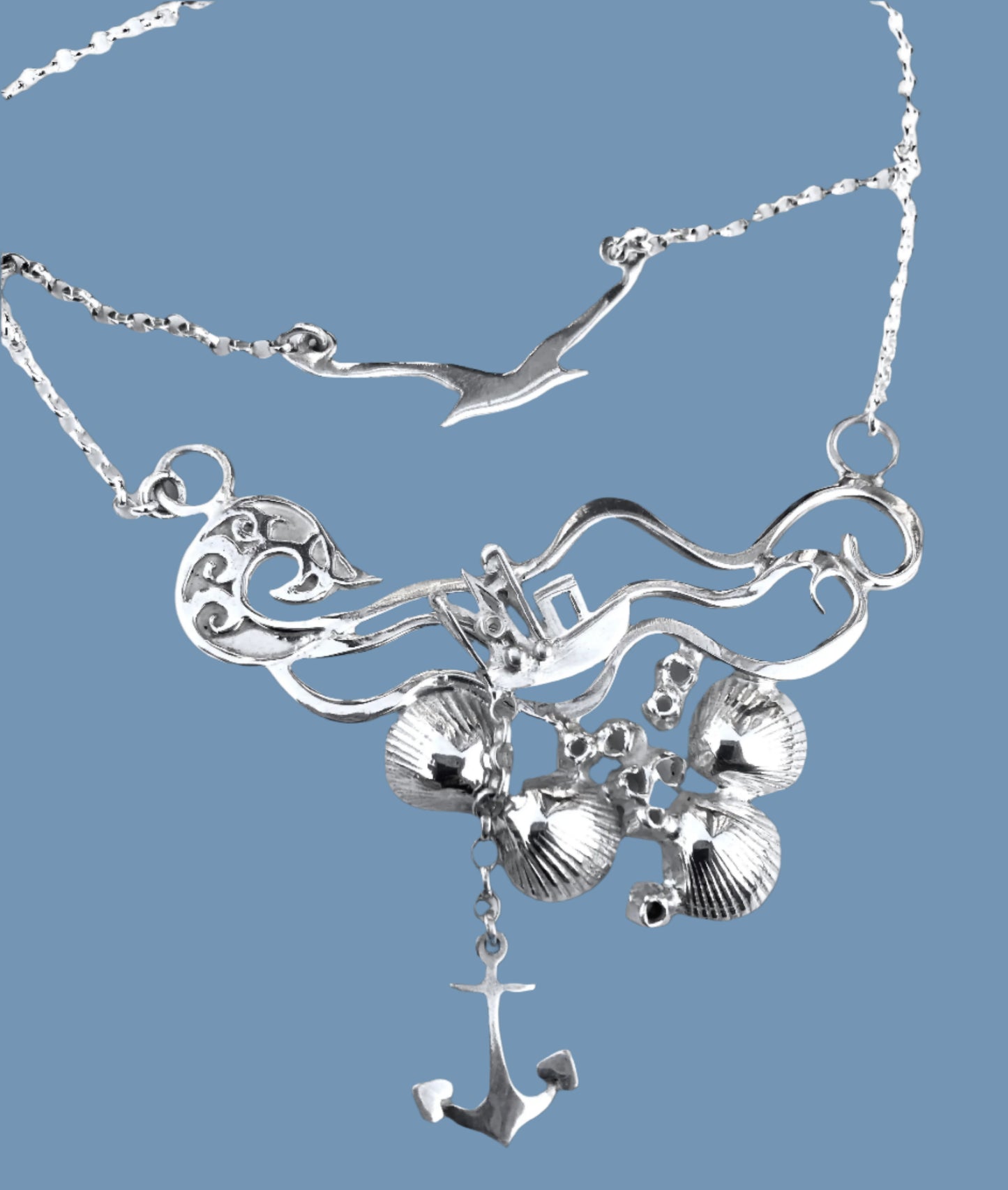 Dylan Thomas fishing boat bobbing sea necklace . Undermilkwood