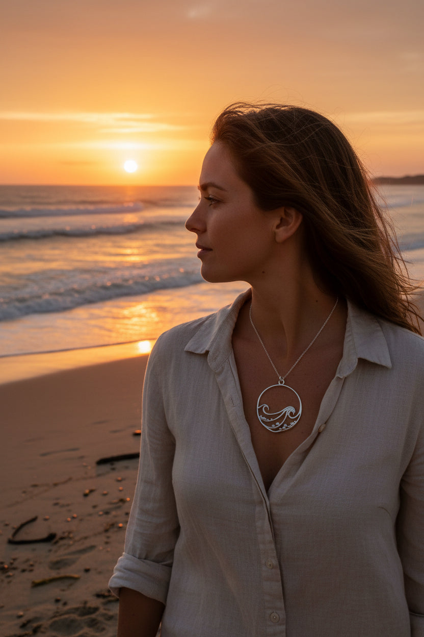 Wave and pebbles necklace
