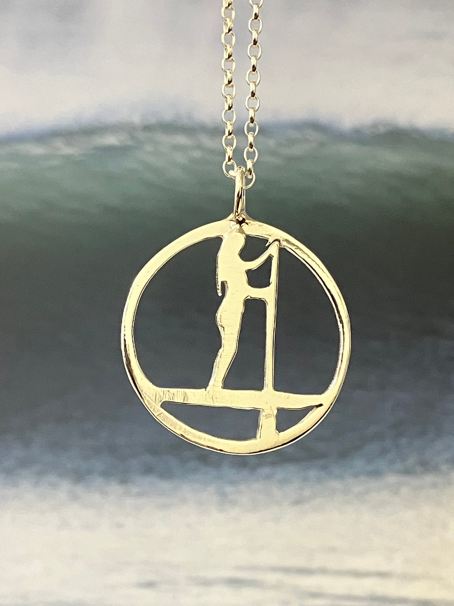 Stand up paddle boarder girl circular necklace