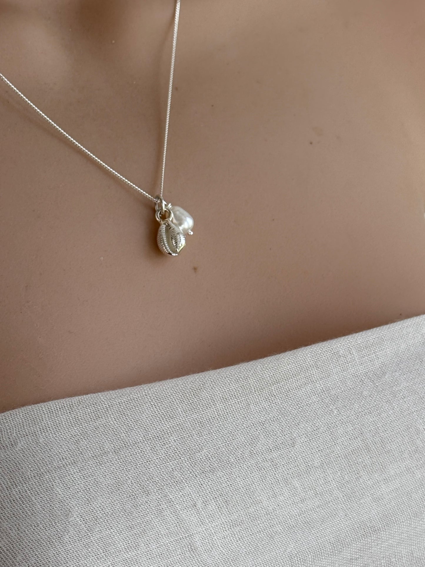 cowrie shell and pearl necklace