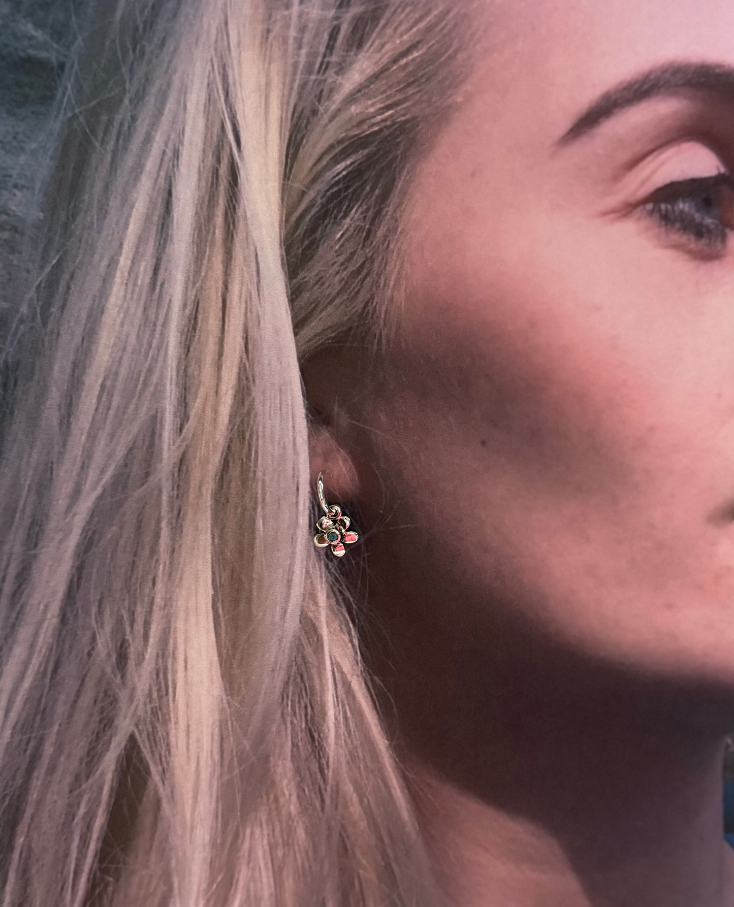 flower earring with opal