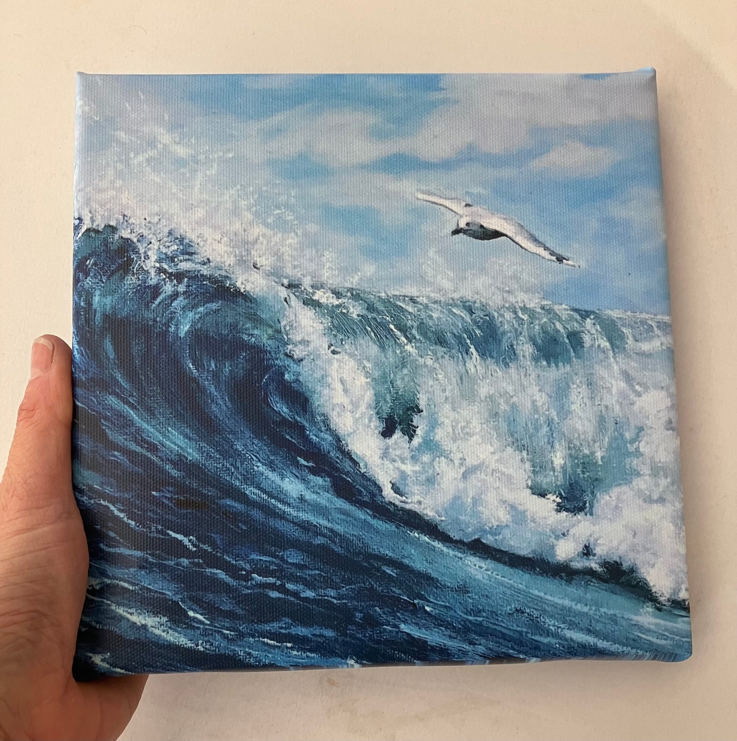 wave and seagull painting on canvas