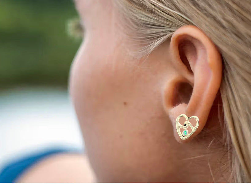 wave opal heart stud earrings