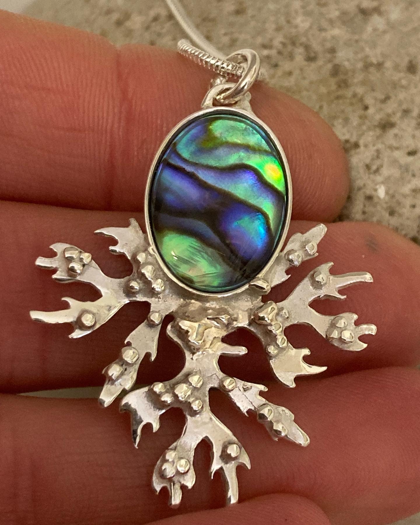 Solid silver seaweed necklace with abalone set