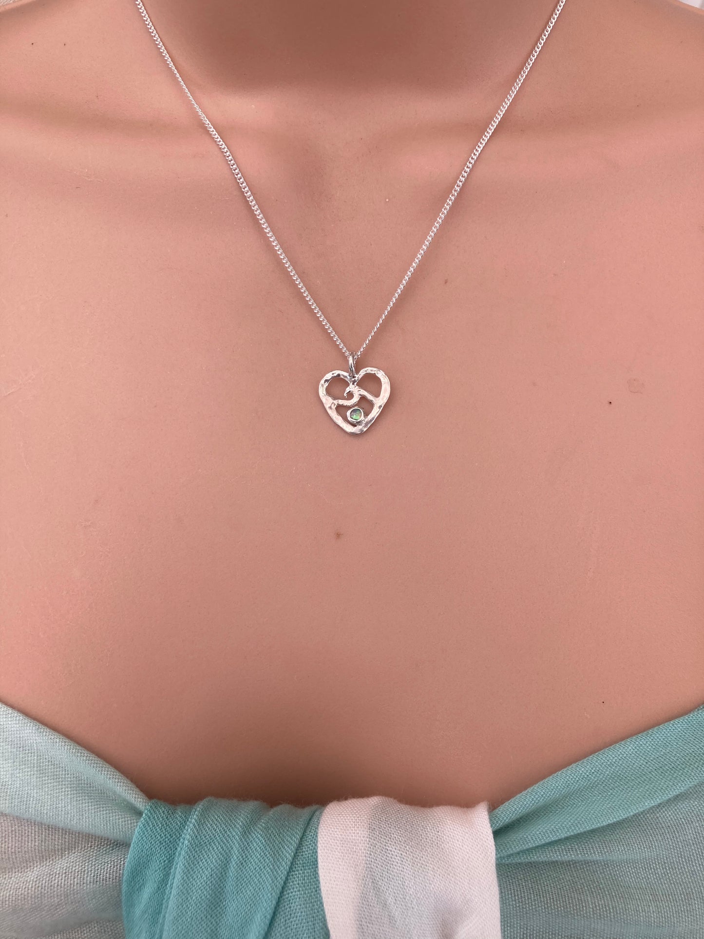 Wave heart and man made Opal necklace