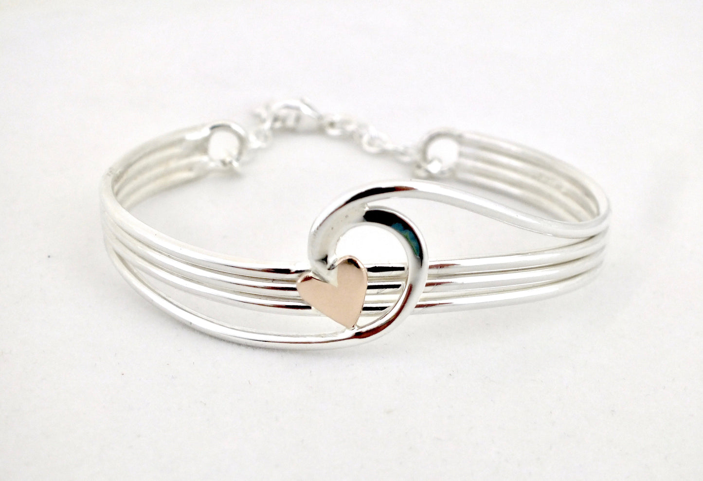 wave cuff bracelet with gold heart