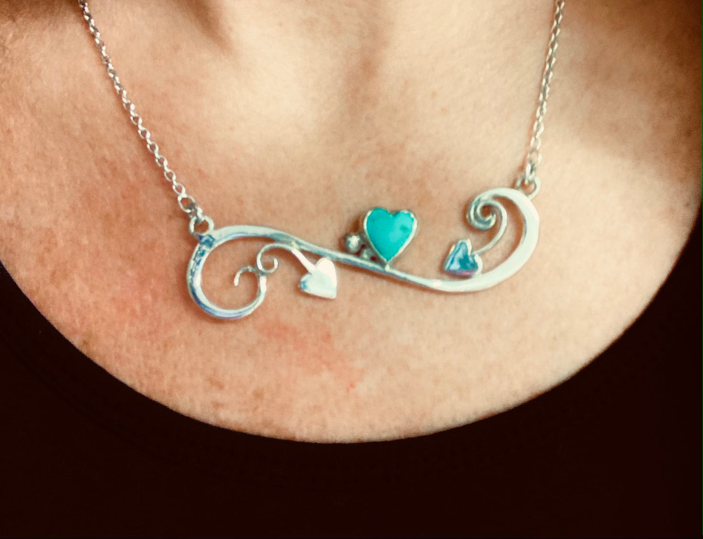 turquoise and silver hearts necklace