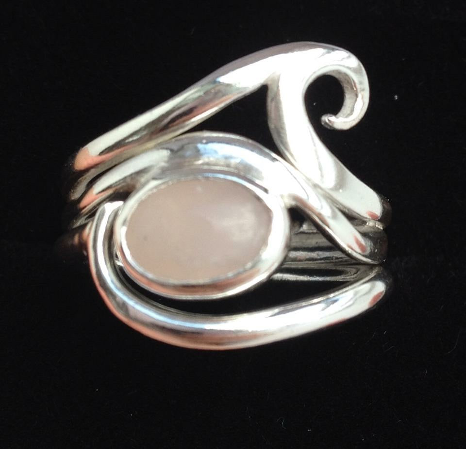 pink quartz wave stacker ring