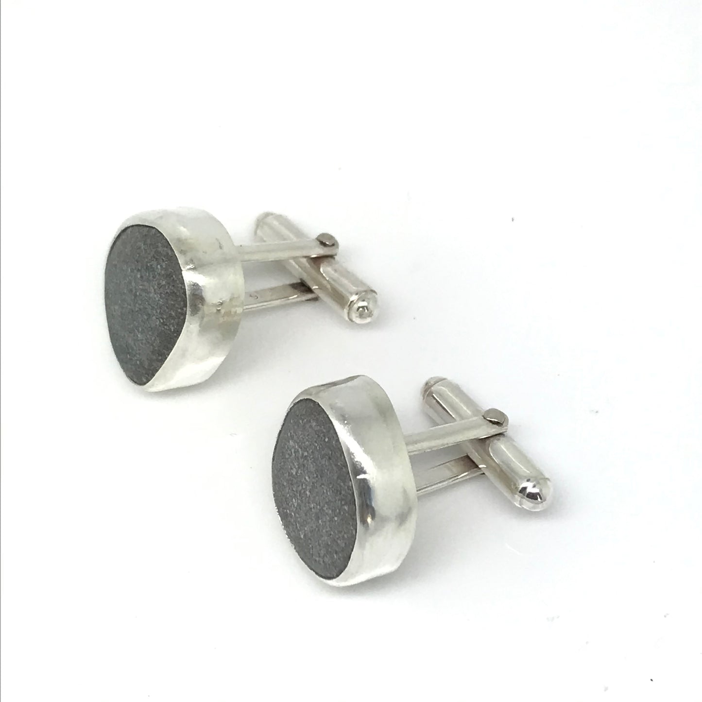 Pebble cufflinks in silver handmade on Gower