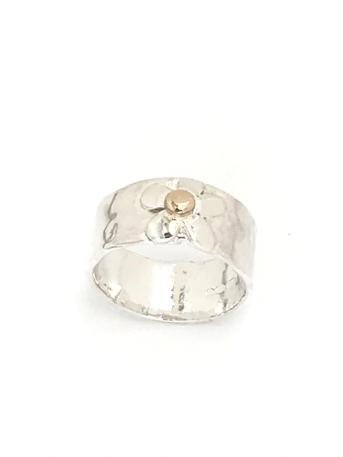 Silver and gold band flower ring