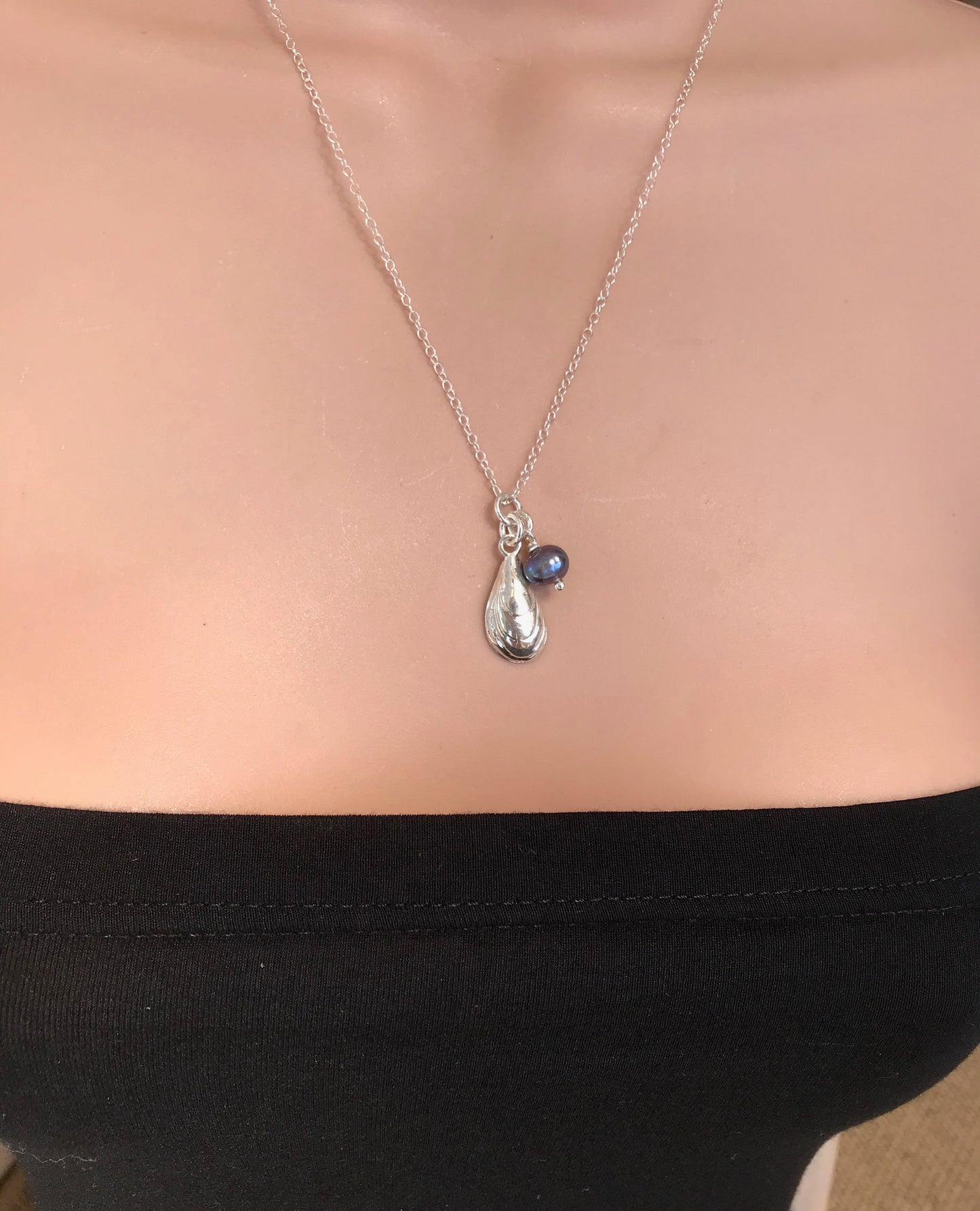 mussel shell and black pearl made on Gower