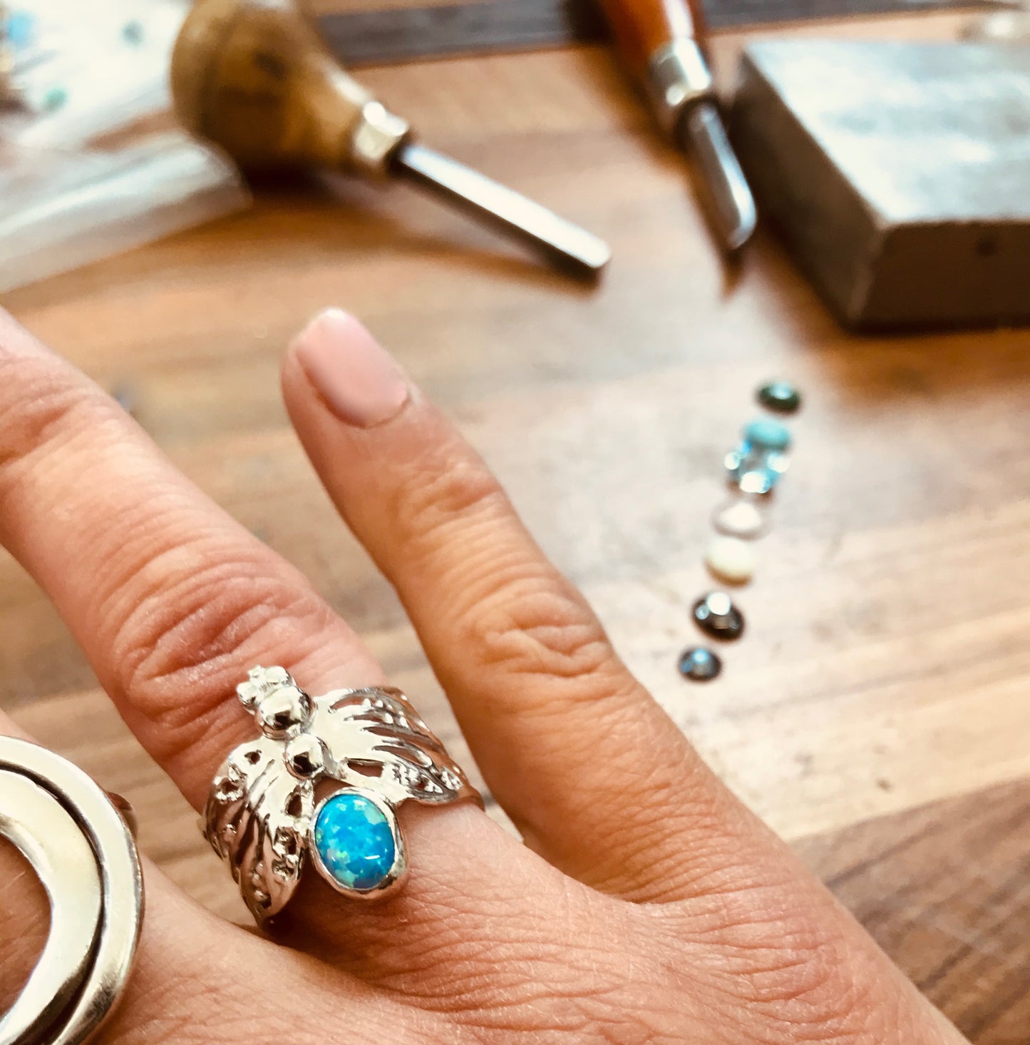 Manmade opal dragonfly ring