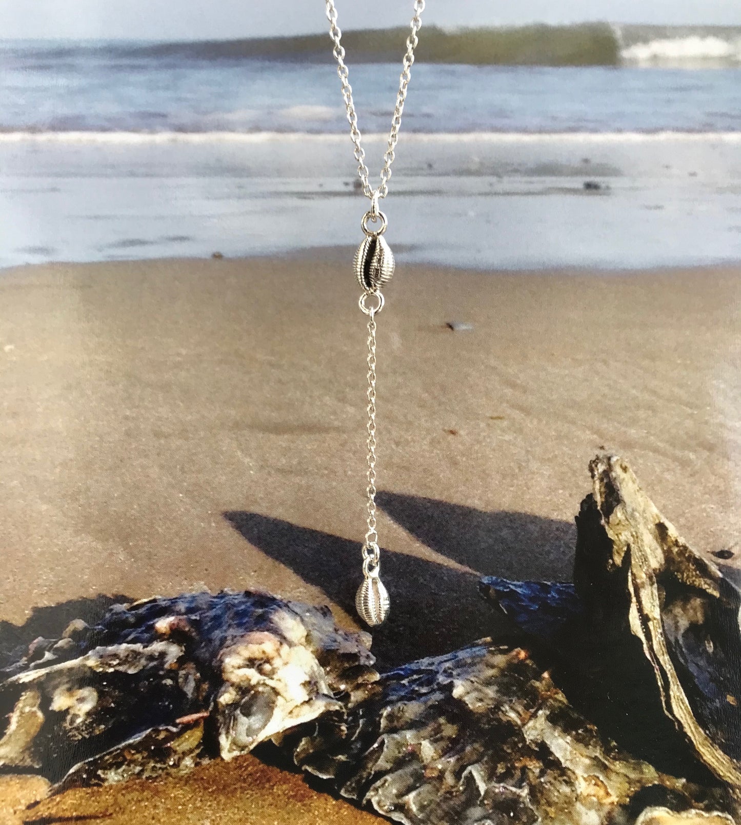 Cowrie shell long necklace