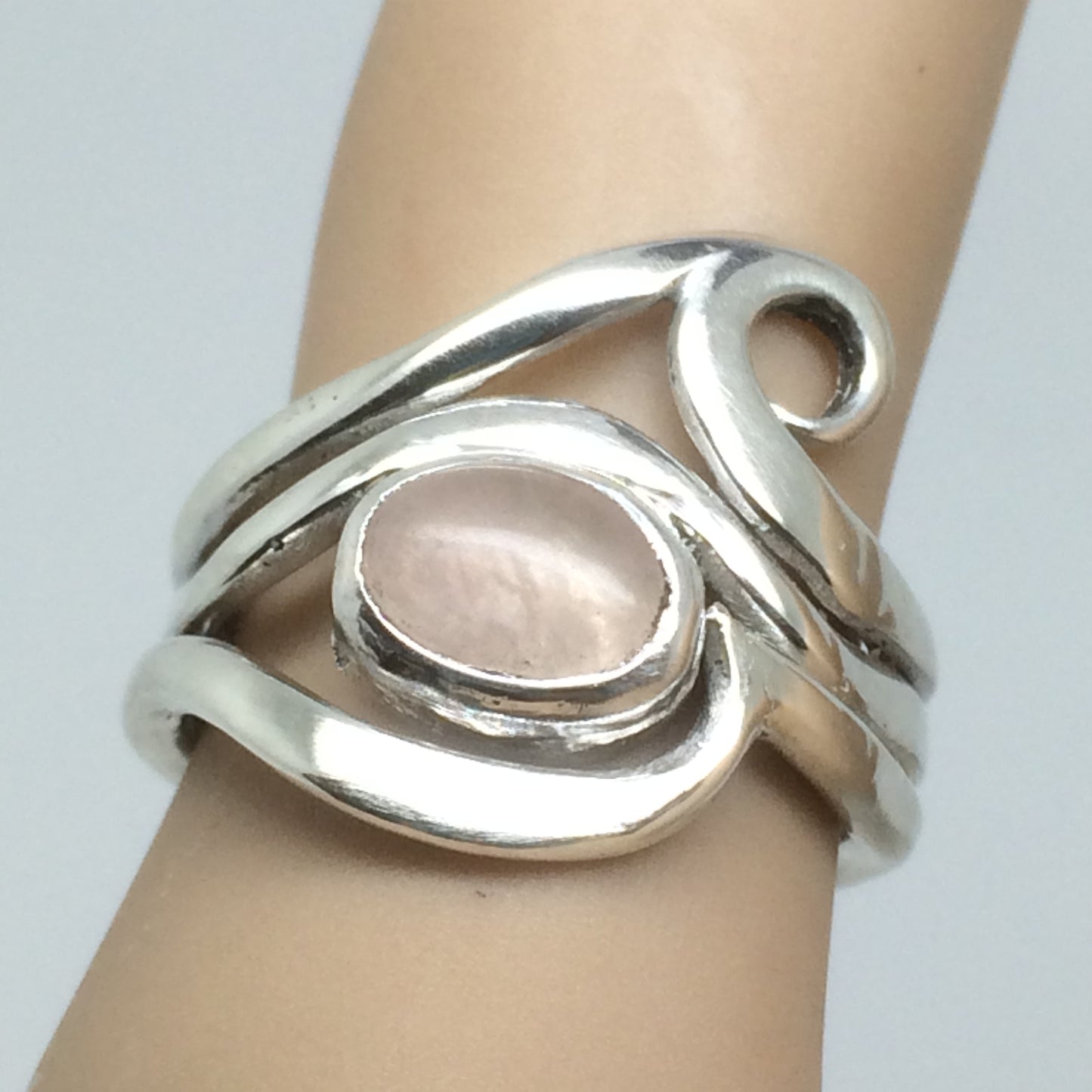 pink quartz wave stacker ring