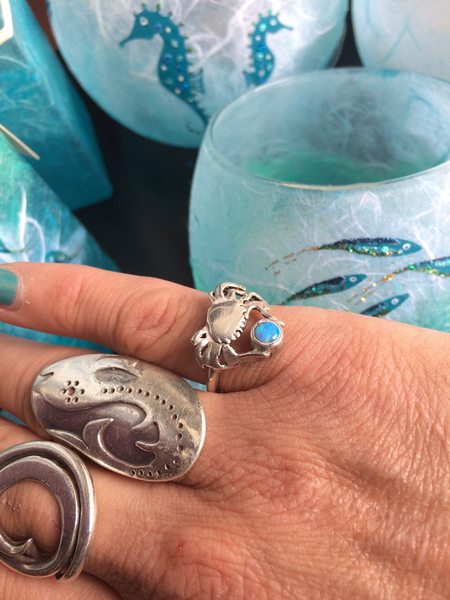 Crab ring silver and opal by Pa-pa