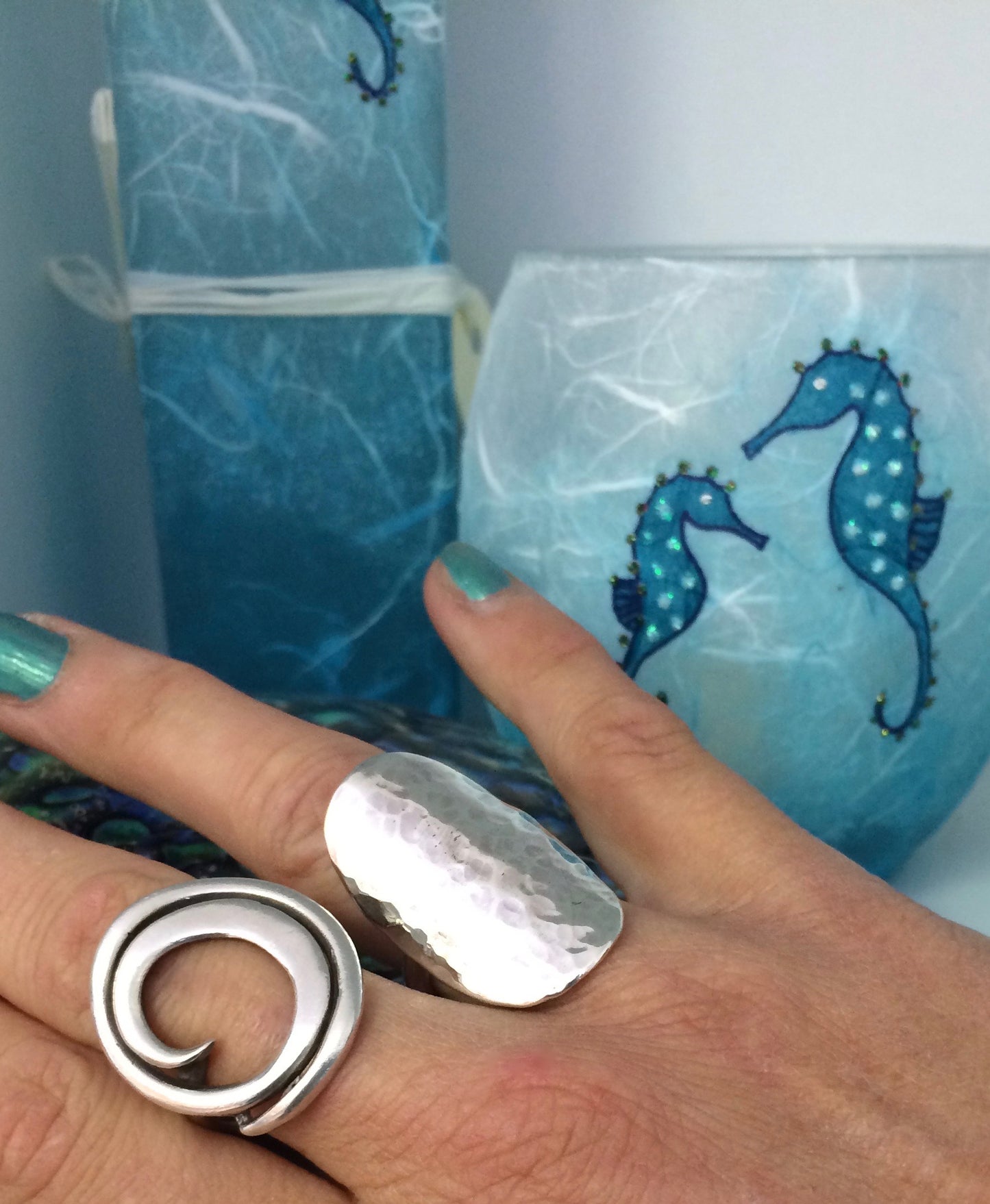 Textured silver oval ring