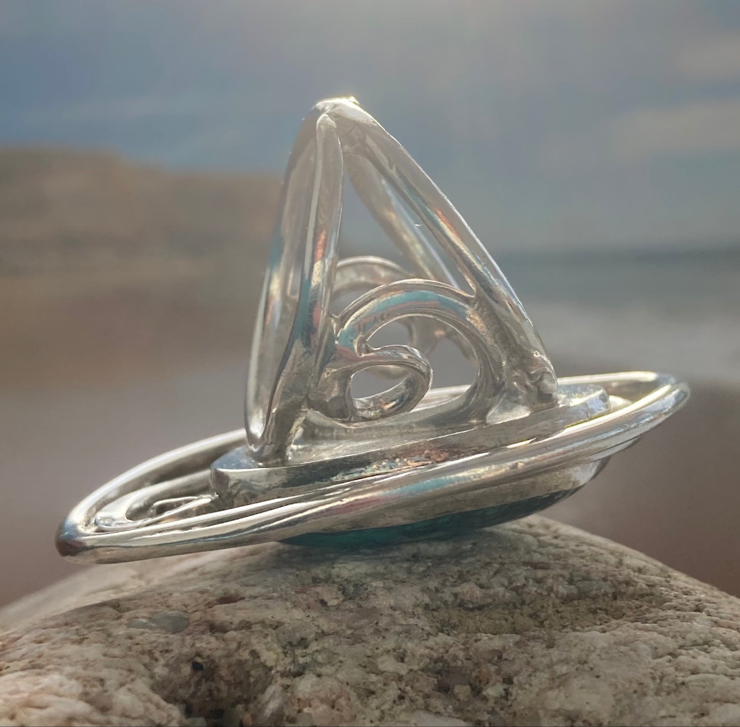 Turquoise wave ring underside view