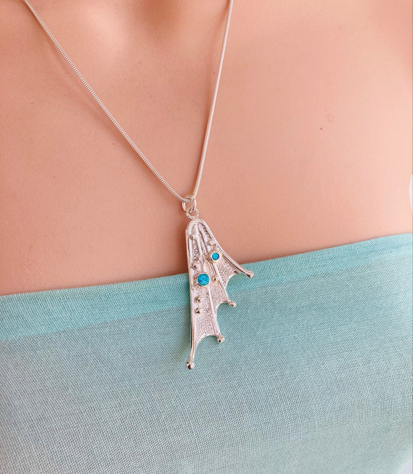 Dragons wing necklace with opal