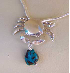 Silver crab and  turrquoise bead