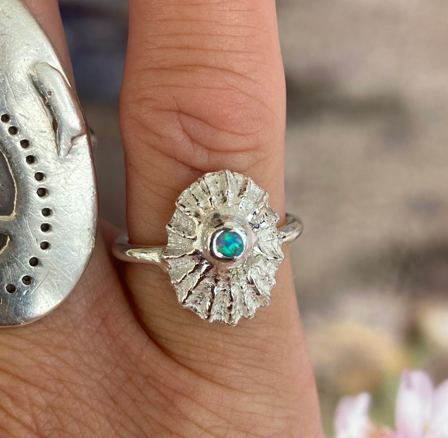 Limpet shell and opal ring