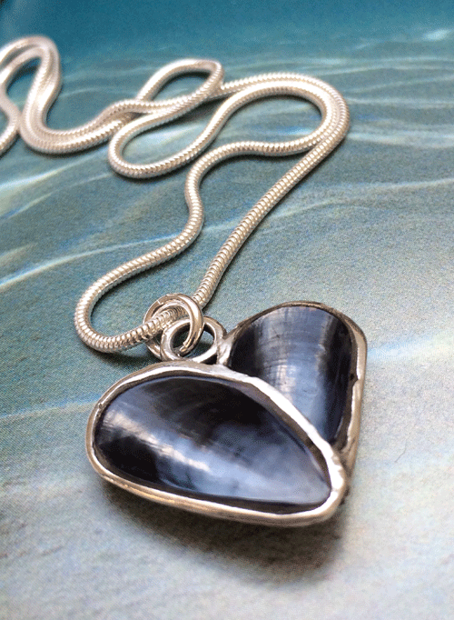 "Heart of the sea" solid silver mussel necklace