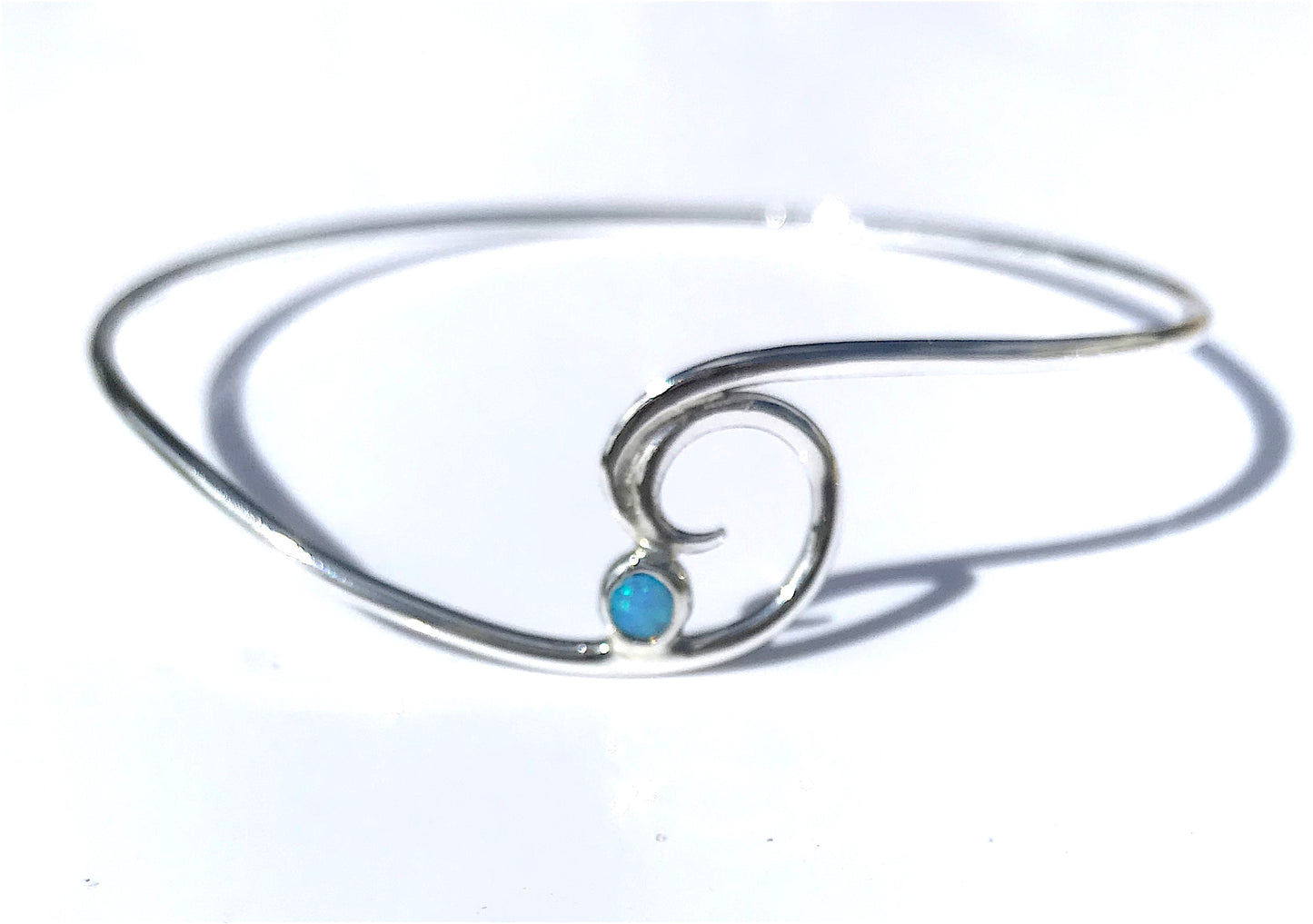 Silver wave bangle with opal 