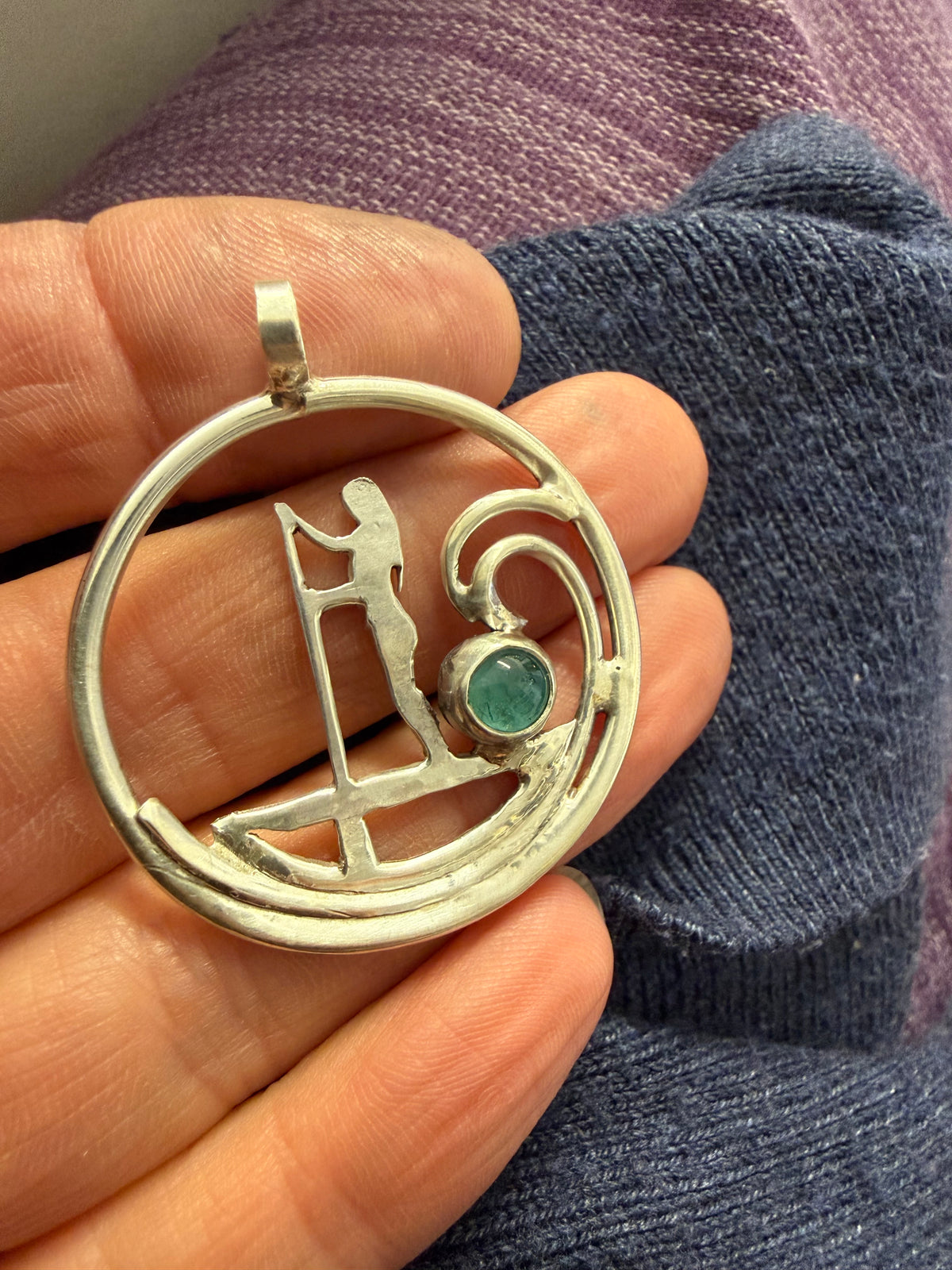 Paddle boarder necklace with Seaglass