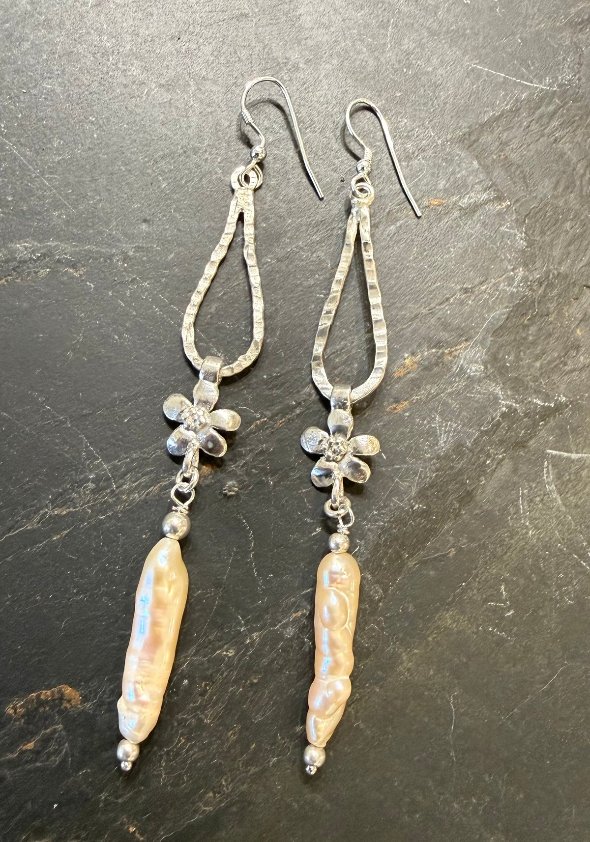Pearl and flower drop earrings