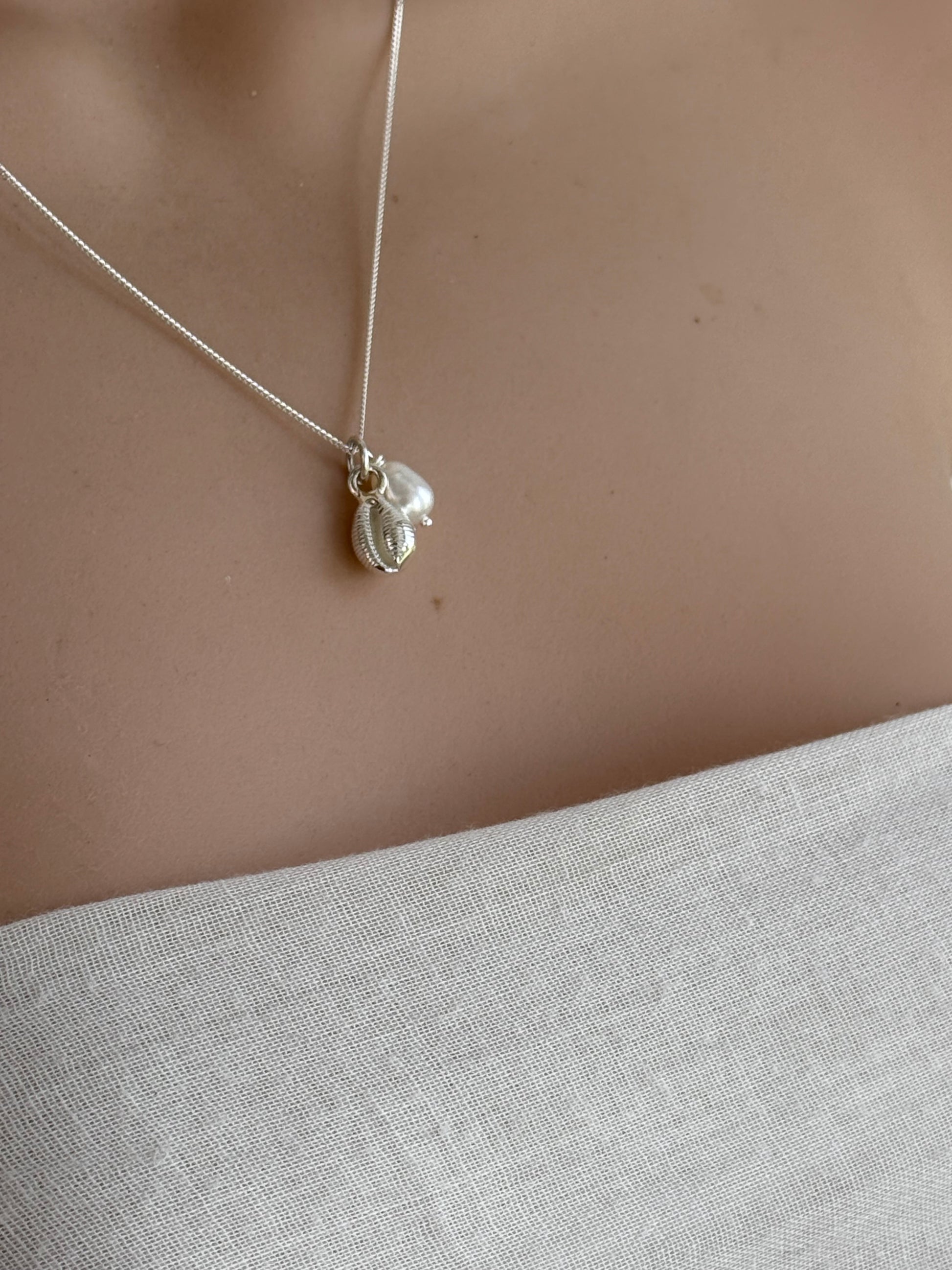 cowrie shell and pearl necklace