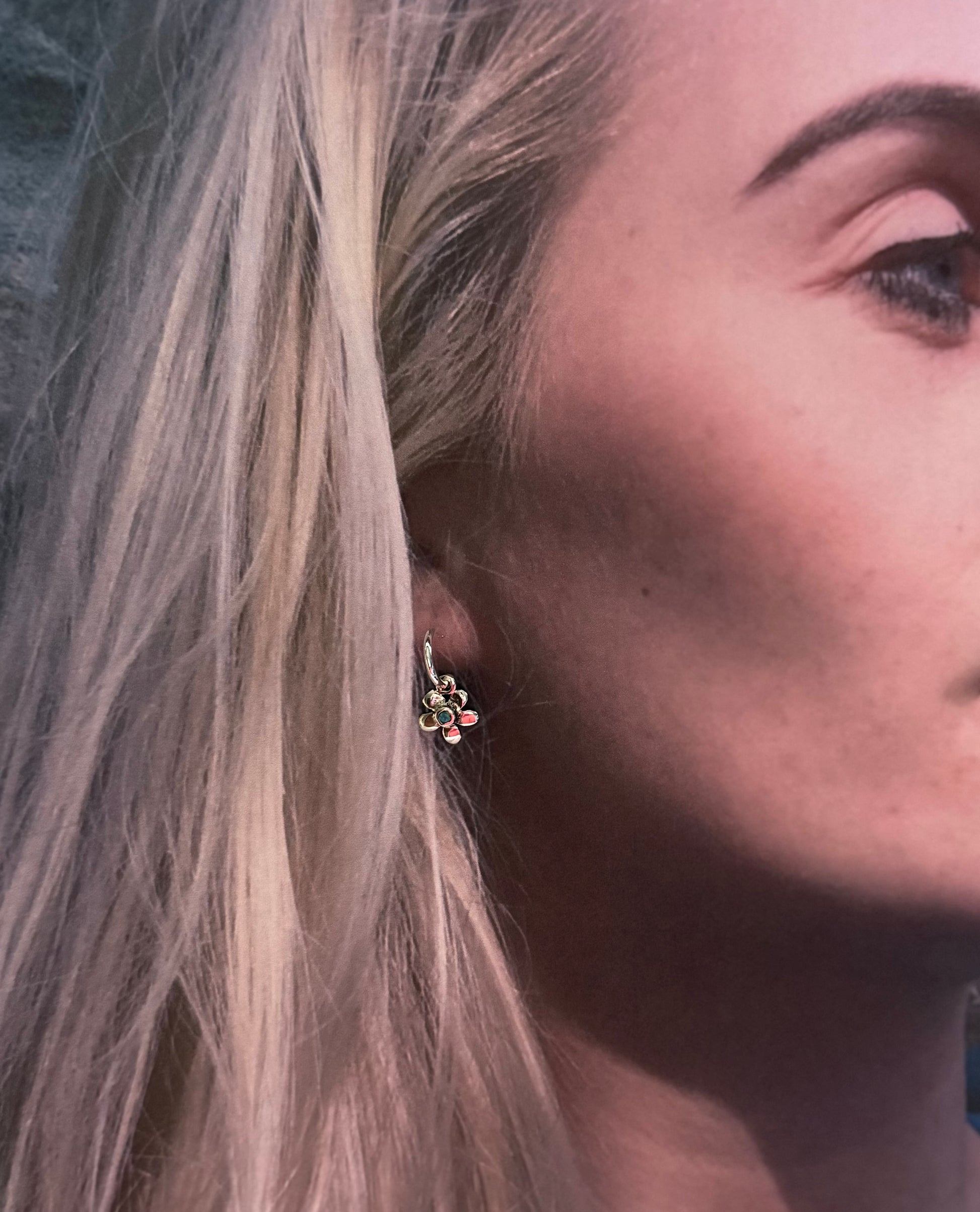 flower earring with opal
