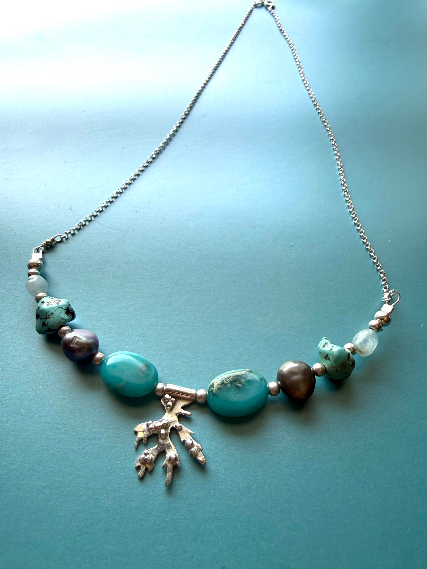 Silver seaweed and barnacles necklace
