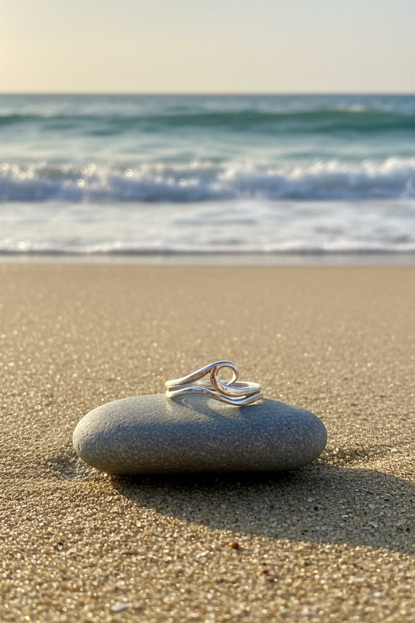wave ring with double band in silver 