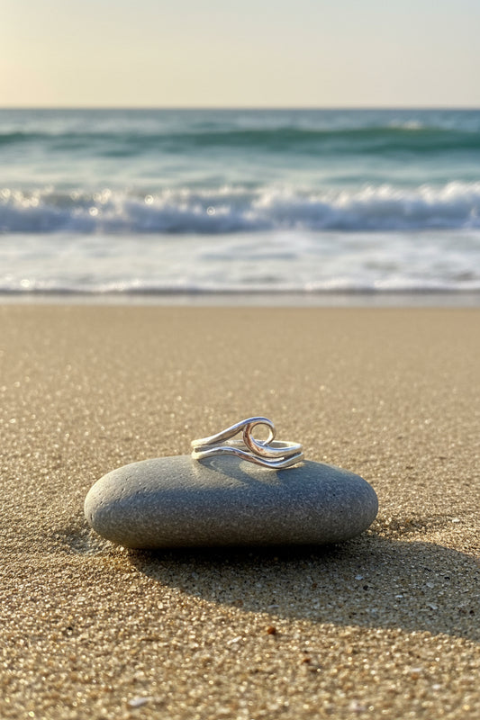 wave ring with double band in silver 