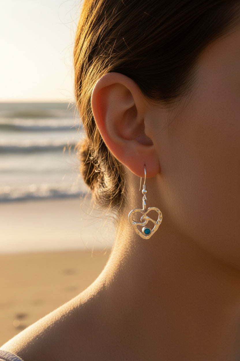 Wave and opal heart earrings
