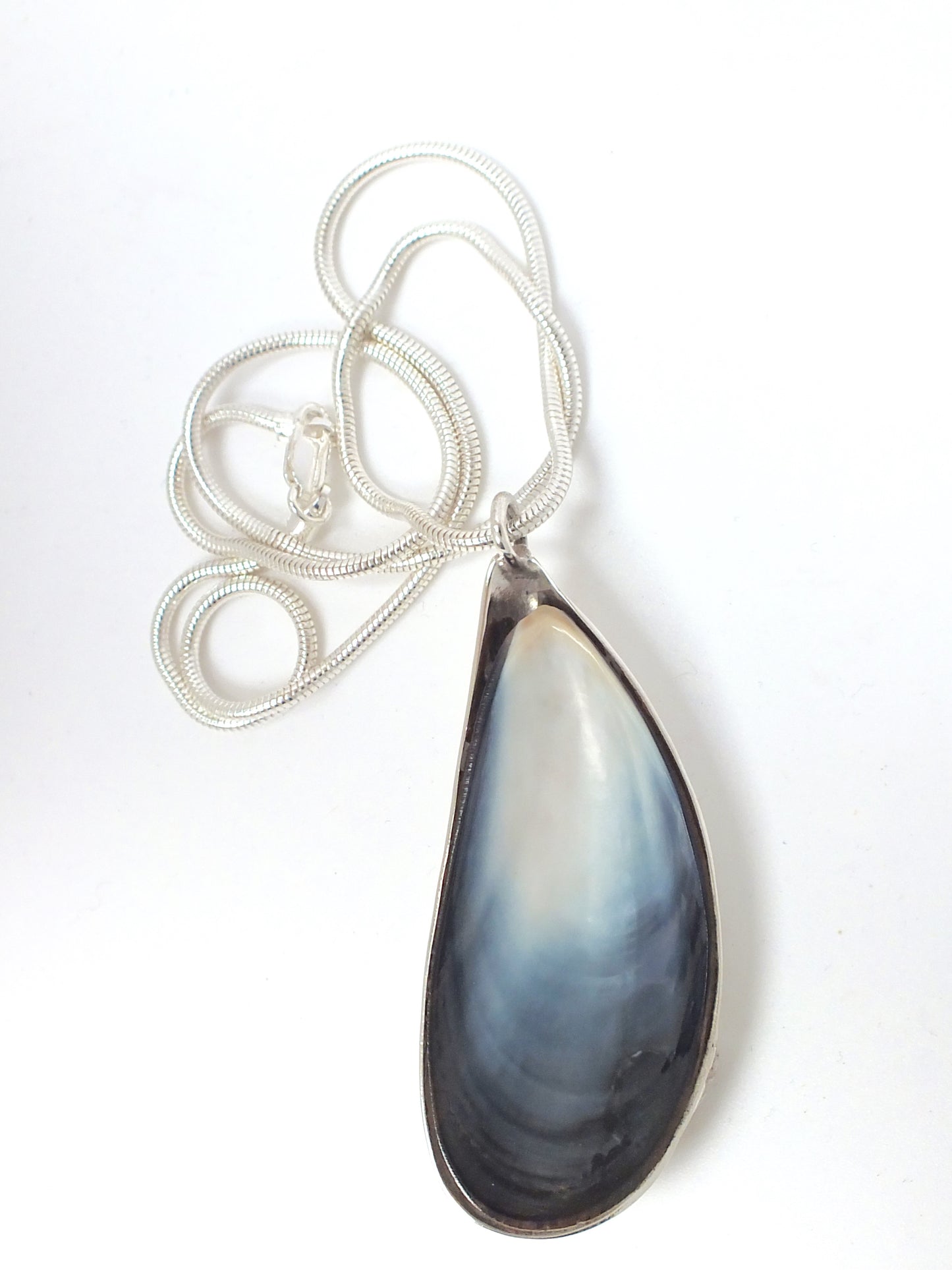 Solid silver real mussel necklace by Pa-pa jewellery