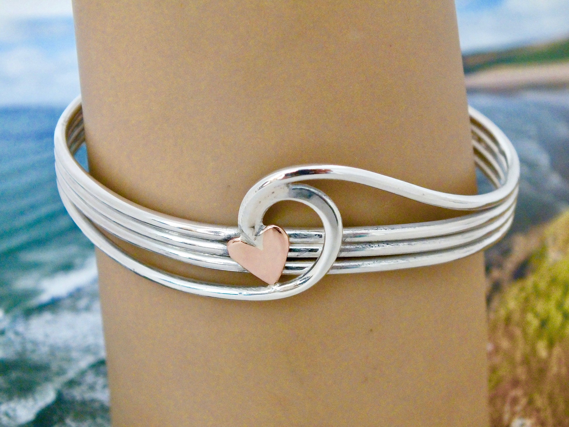 wave cuff bracelet with gold heart