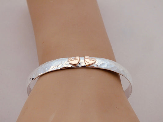 Gold hearts silver cuff bangle