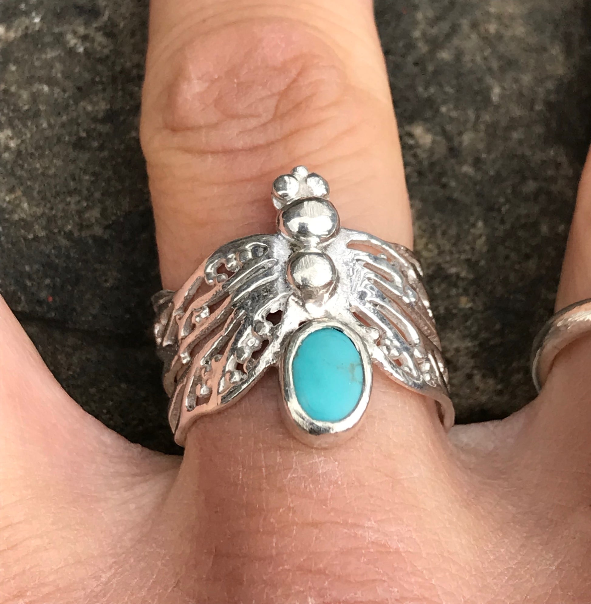 Dragonfly ring turquoise coloured stone