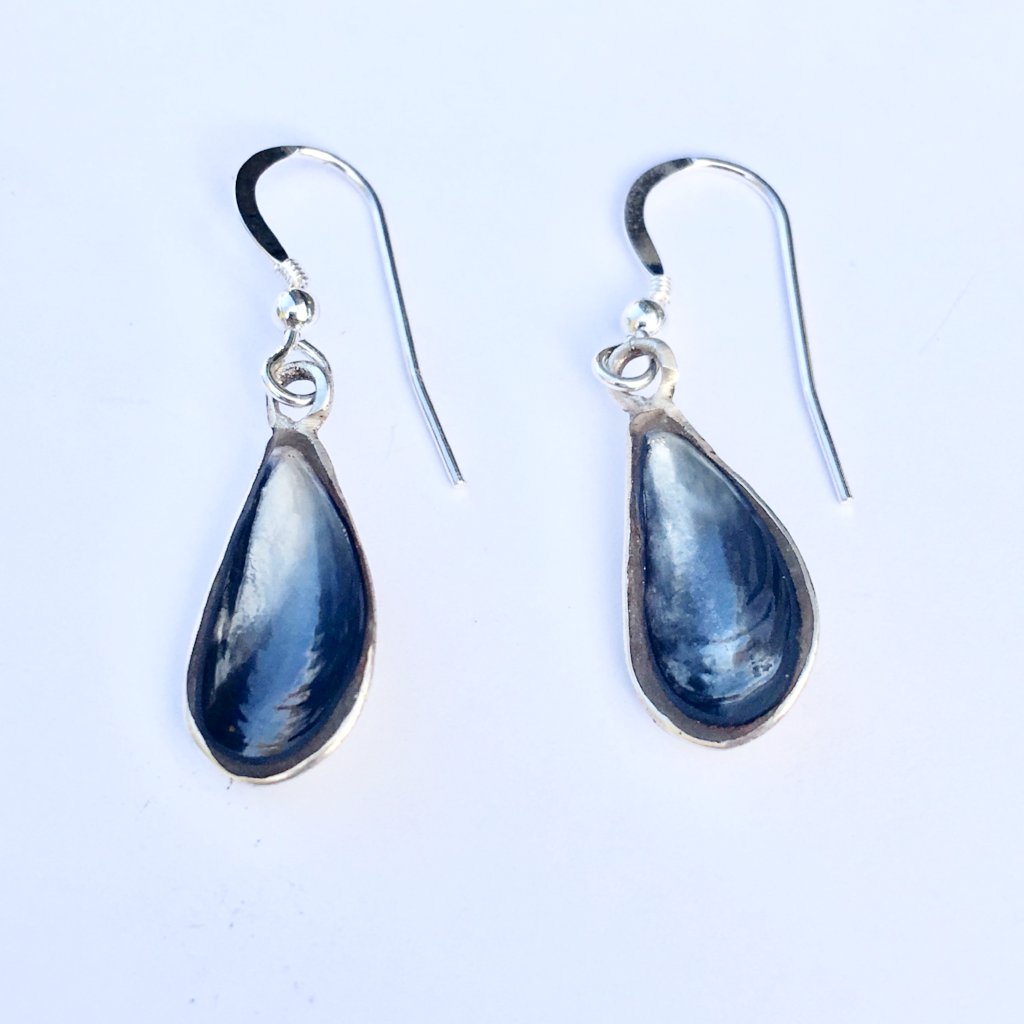 Mussel shell earrings with blue shell