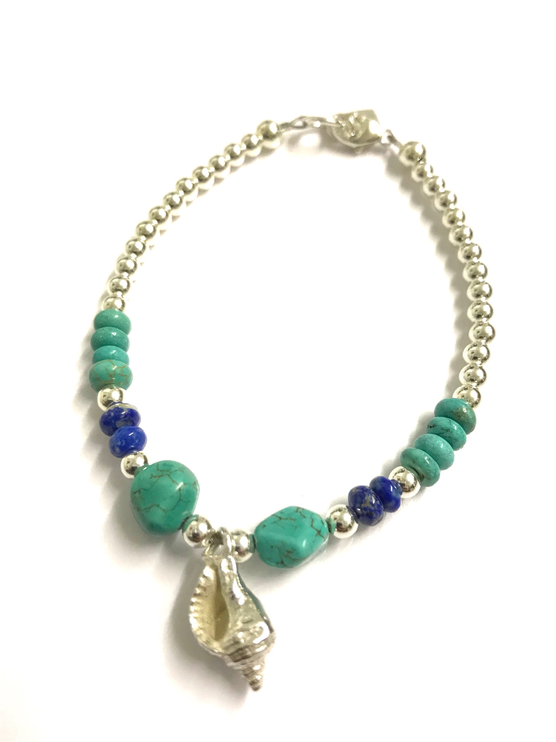 Whelk shell bracelet with turquoise