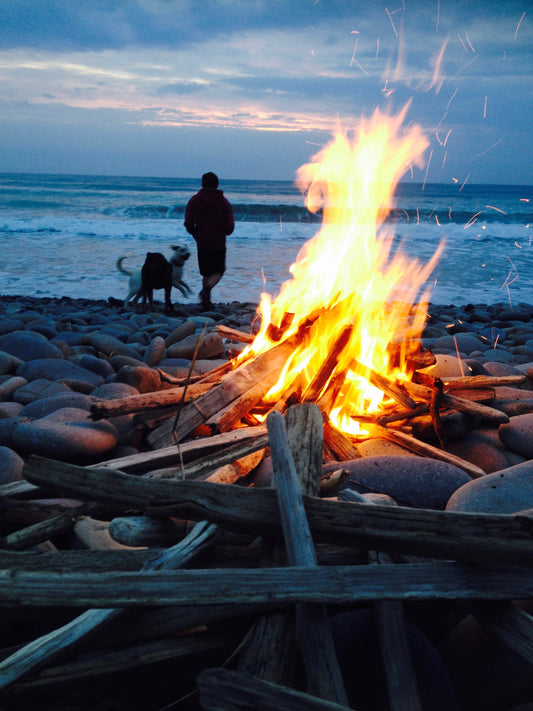 Beach fire at LLangennith, Gower card.