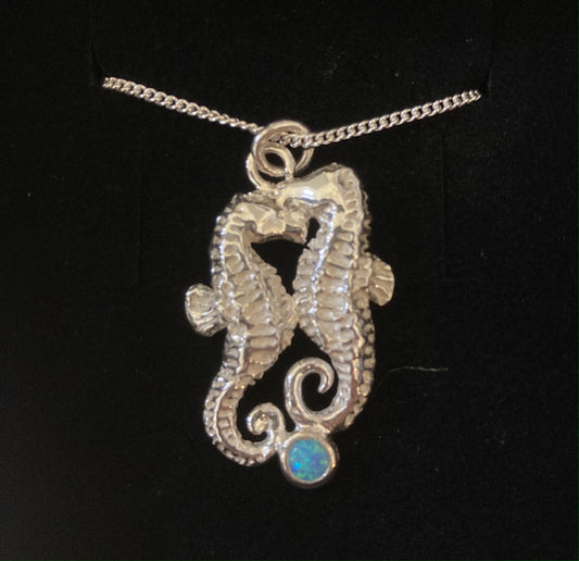seahorses necklace with opal