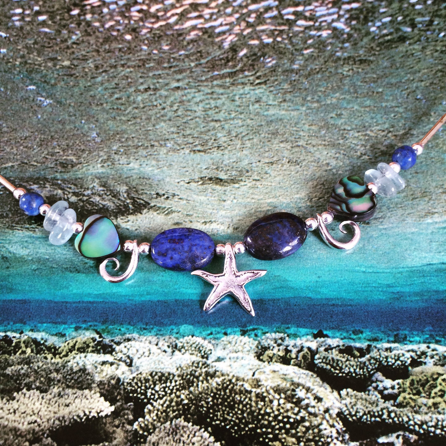 Blue lapis and aquamarine Starfish necklace