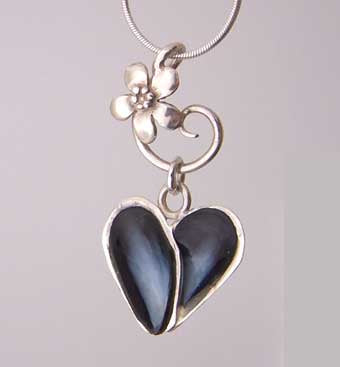 "Heart of the sea" solid silver mussel necklace with flower