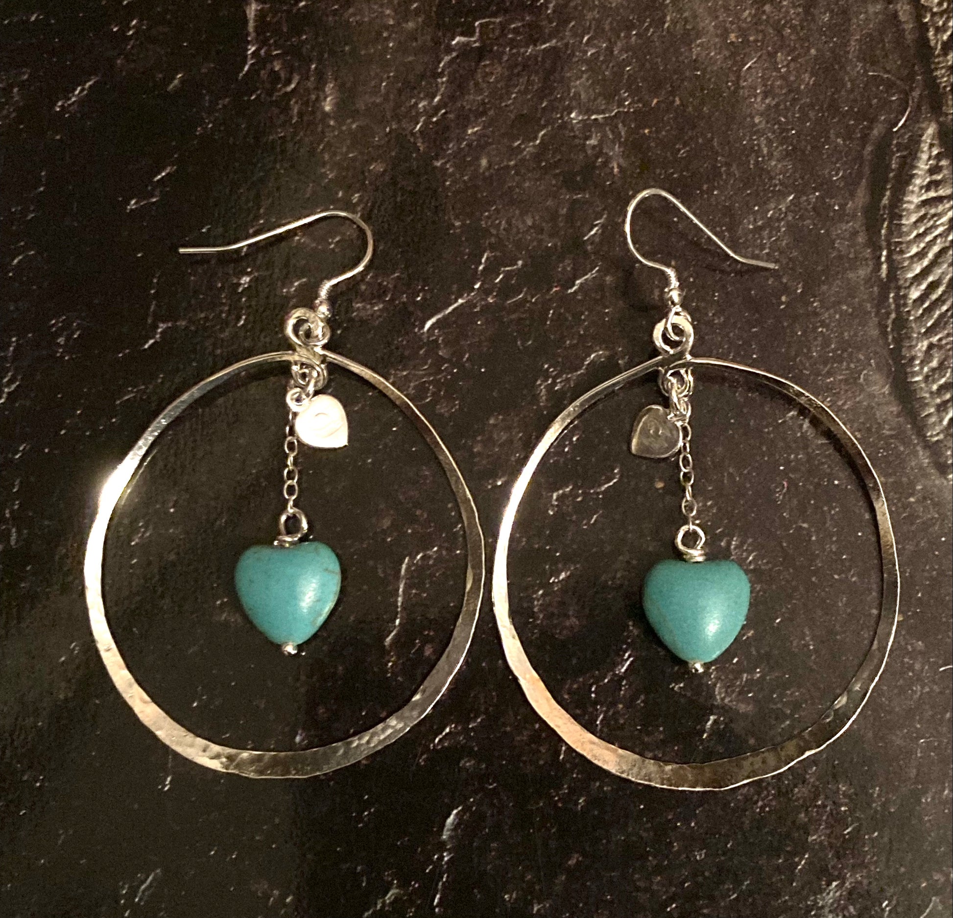 Silver hoop earrings with turquoise